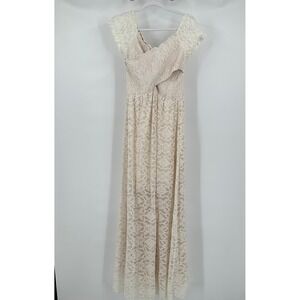 Aakaa Womens Cottagecore Lace Maxi Dress Size L Cream Romantic Boho Bridal